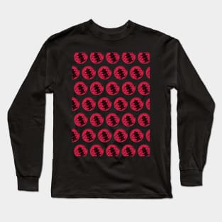 Black pagoda on a red circle with storks pattern Long Sleeve T-Shirt